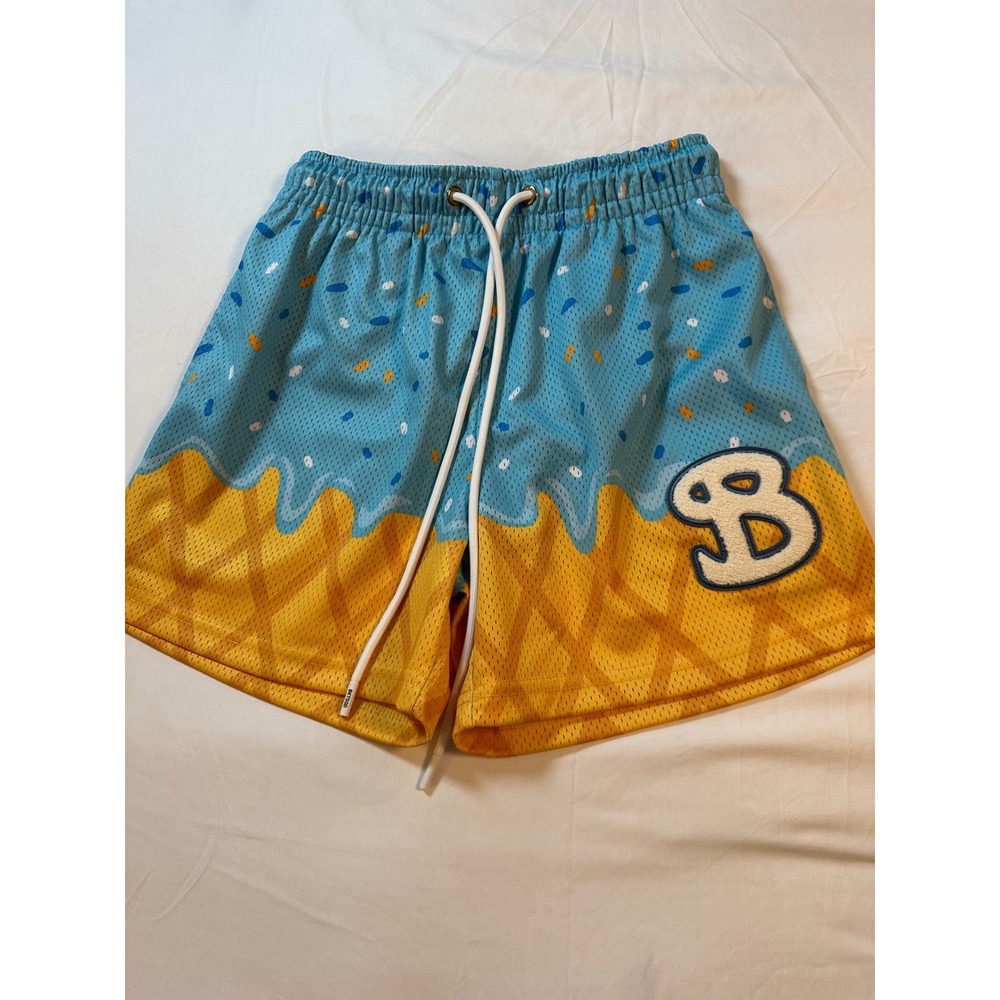 BKTSQD Kids Ice Cream Cone Mesh Basketball Shorts Blue Yellow Size S